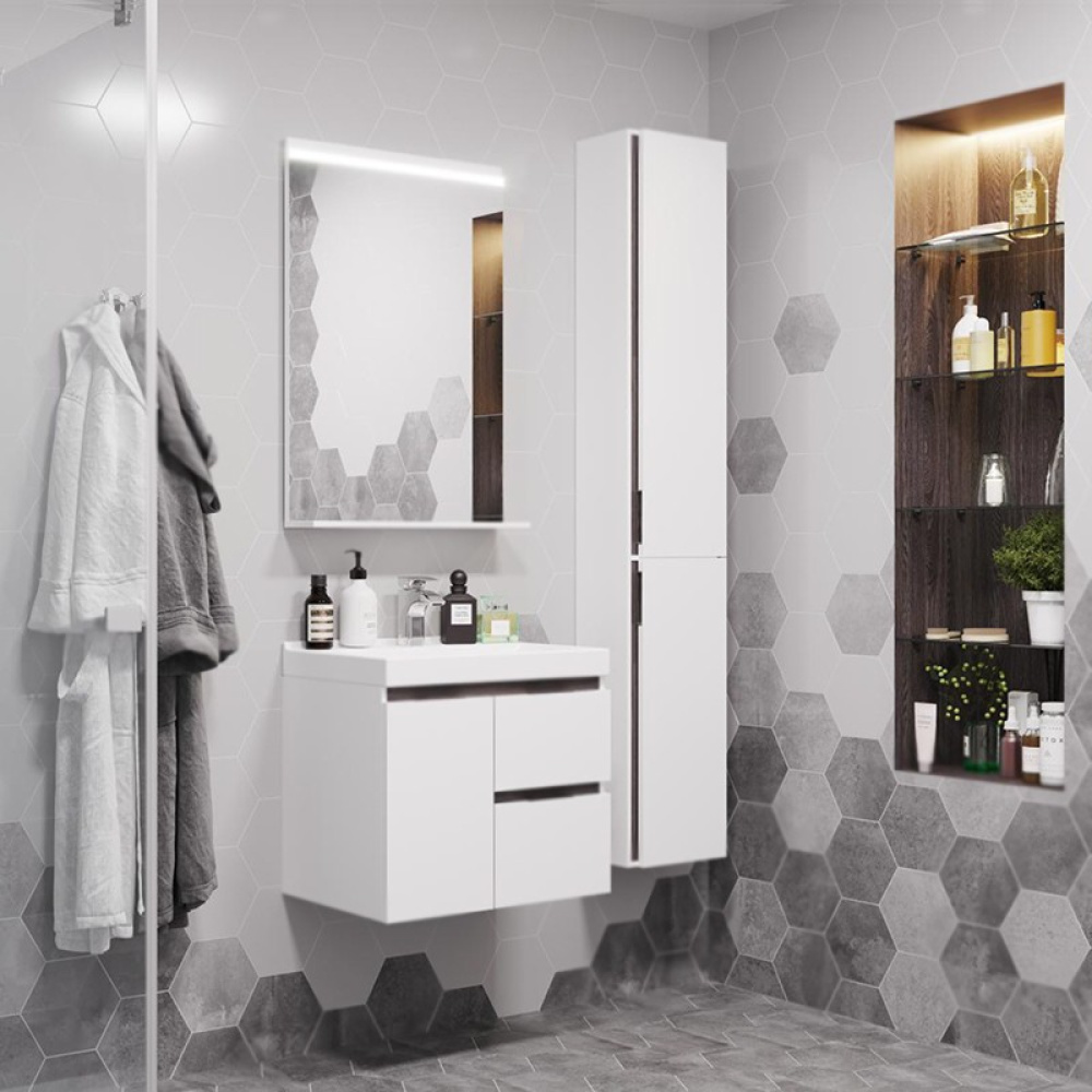 Шкаф - колонна Aquaton Рене белый, грецкий орех 1A222003NRC80