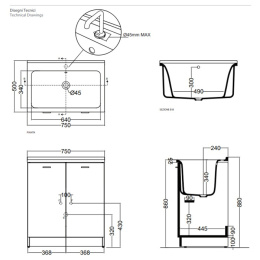 Комплект для постирочной раковины 75 x 50 см Kerasan Aquadom 9164k3*1