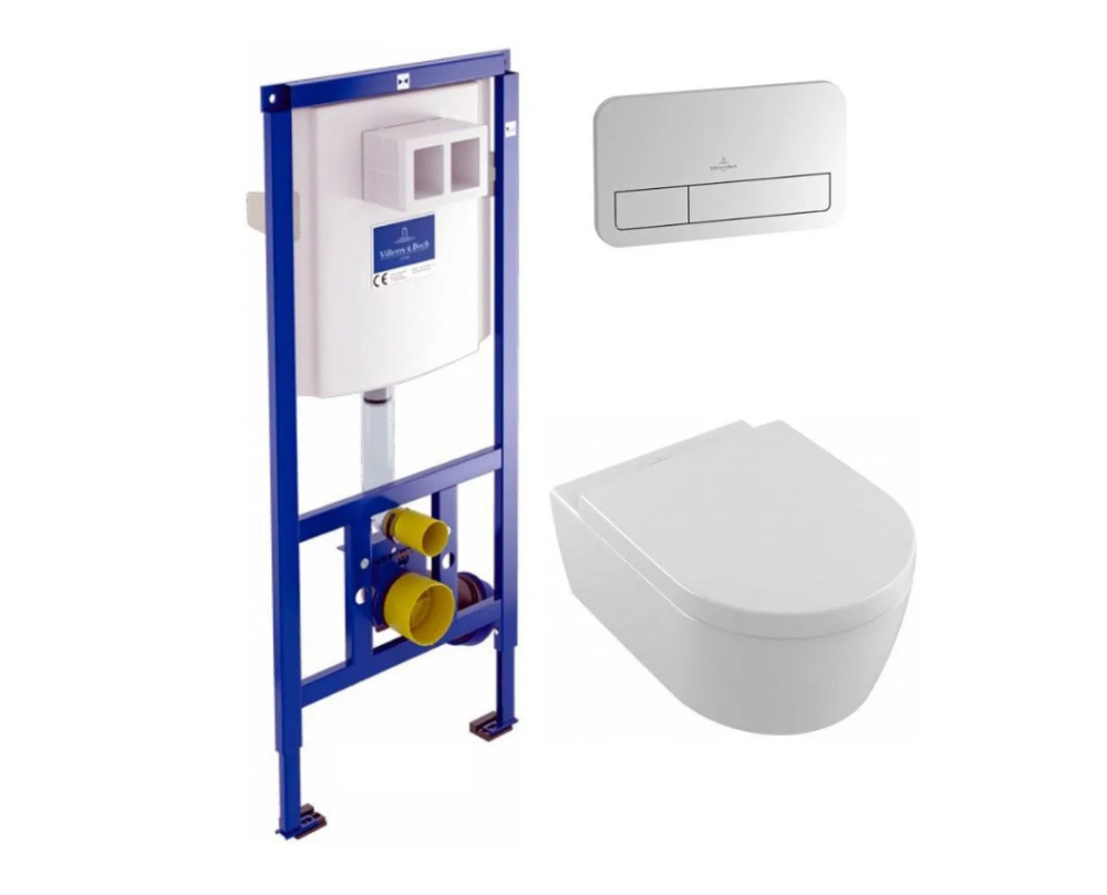 Комплект унитаза с инсталляцией и кнопкой смыва Villeroy & Boch Avento (SET-AVENTO-CP) белый, сталь