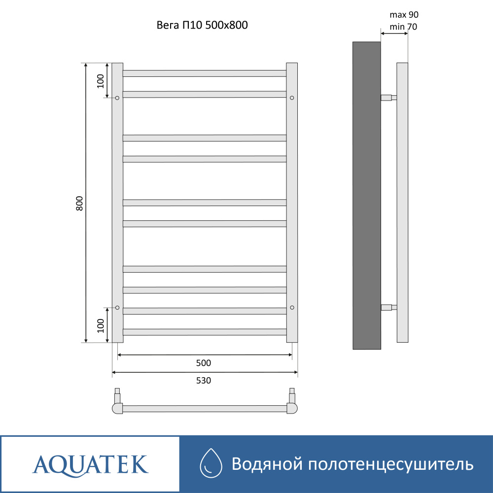 Полотенцесушитель водяной Aquatek Вега (AQ DR1080CH), цвет хром