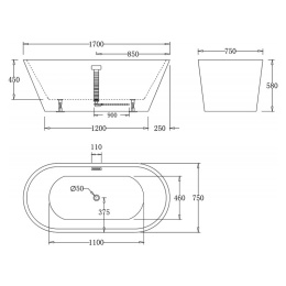 Акриловая ванна 170x75 BelBagno (BB61-1700), овальная