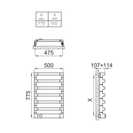 Полотенцесушитель электрический Irsap Step_E 775 - 500, SEP050T50IR01NNN, 7 секций, хром