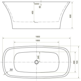 Акриловая ванна 150x72 Aquanet (00208595), прямоугольная