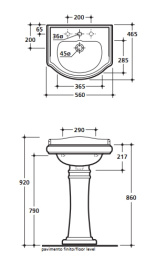 Раковина Kerasan Retro 104501*3, под смеситель на 3 отв., 56*46,5 см