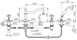Смеситель Nicolazzi Tradizionale 1449CR78 для ванны/душа, хром/P.M.Blanc