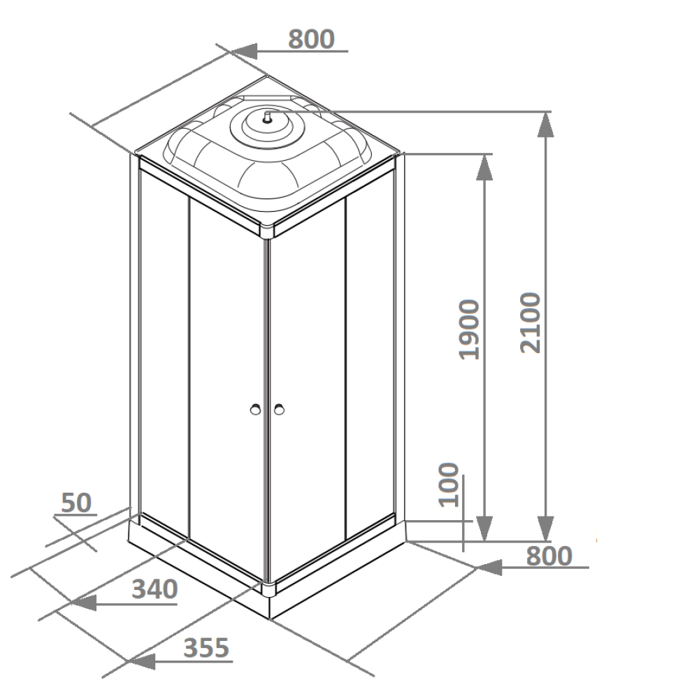 Душевая кабина 80x80x215 Parly (FQ811) хром матовый, Без гидромассажа, ABS-пластик, Поддон низкий