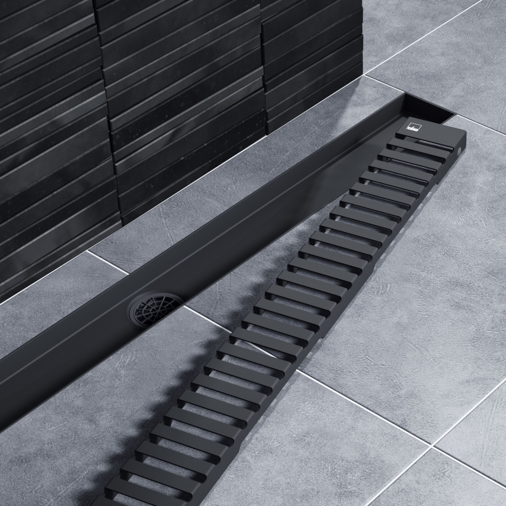 Фото Душевой лоток TIMO Drain System 900 DS230109/03 с вставкой "lines", Чёрный