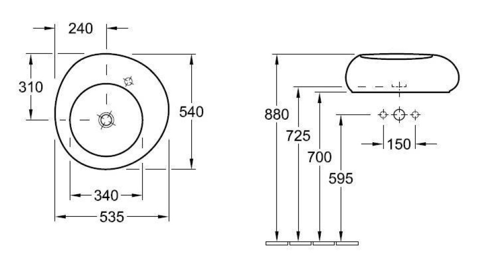 Раковина 517251R2 VILLEROY&BOCH PURE STONE, 535х540 мм