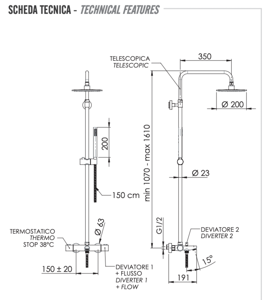 Фото Душевая система термостатическая с изливом Remer EQ34A7MDMD20