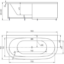 Акриловая ванна 190x90 Aquatek (MOR190-0000059), радиусная