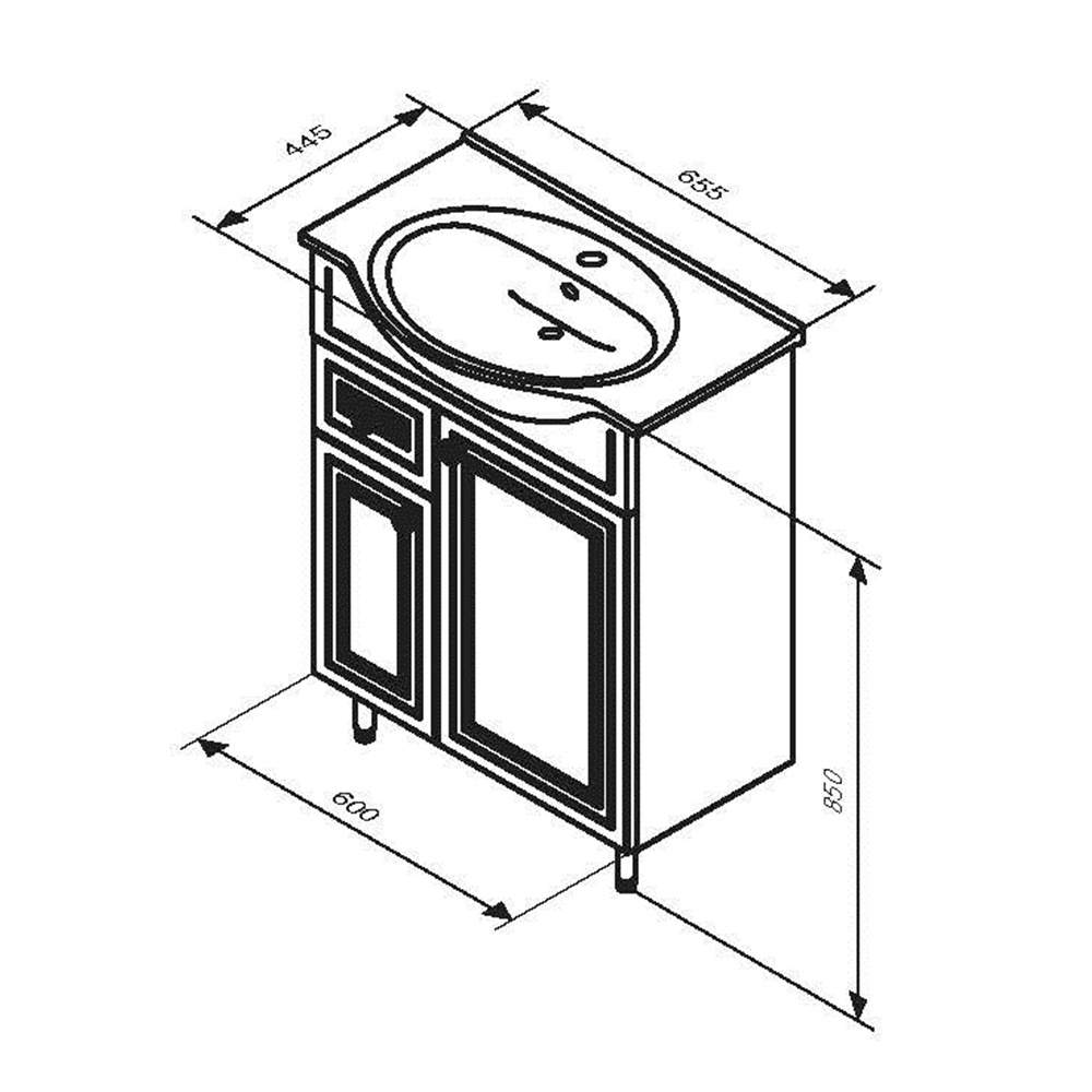 RedBlu by Damixa M41-FSX0653WG-WCC065 Palace One, база на ножках с раковиной, 65 см, ящ/дв, белый, г