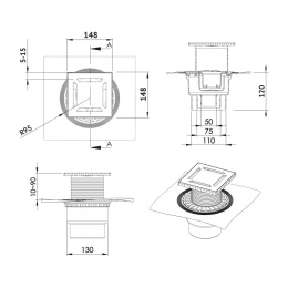 Душевой трап Berges Zentrum Antik 150х150 (094465) бронза