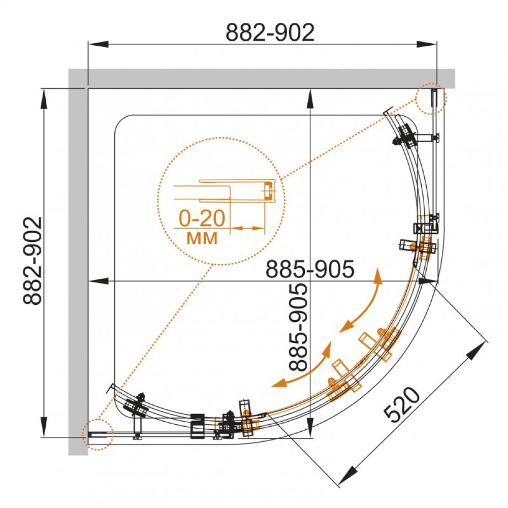 Фото Душевой уголок Cezares Stylus-M STYLUS-O-M-R-2-100-C-Cr, 100 x 100 см