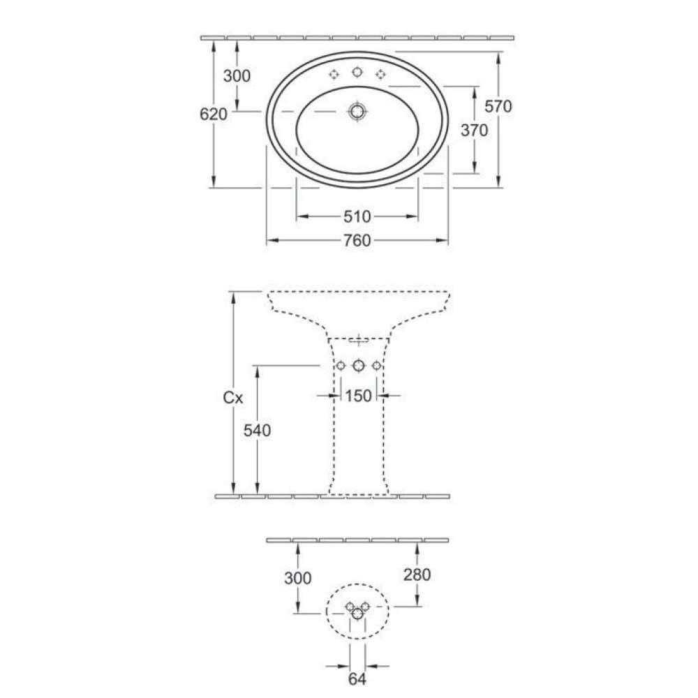 Раковина 7185 75 R1 VILLEROY&BOCH AMADEA 750 x 570 mm