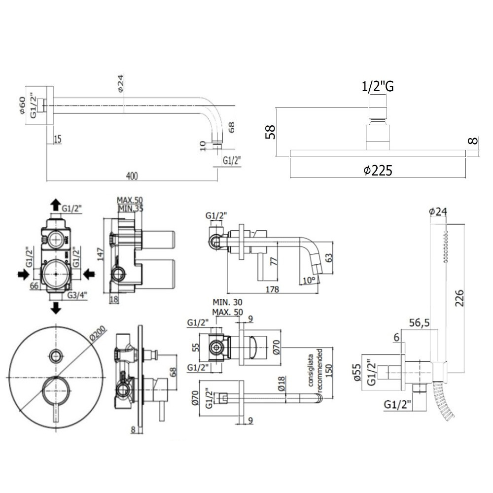 Комплект для душа Paffoni LIGHT (KITLIG015HG006) медовое золото