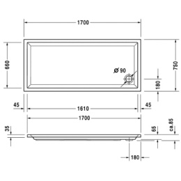Душевой поддон акриловый 75х170 см Duravit Starck 720061000000000, белый