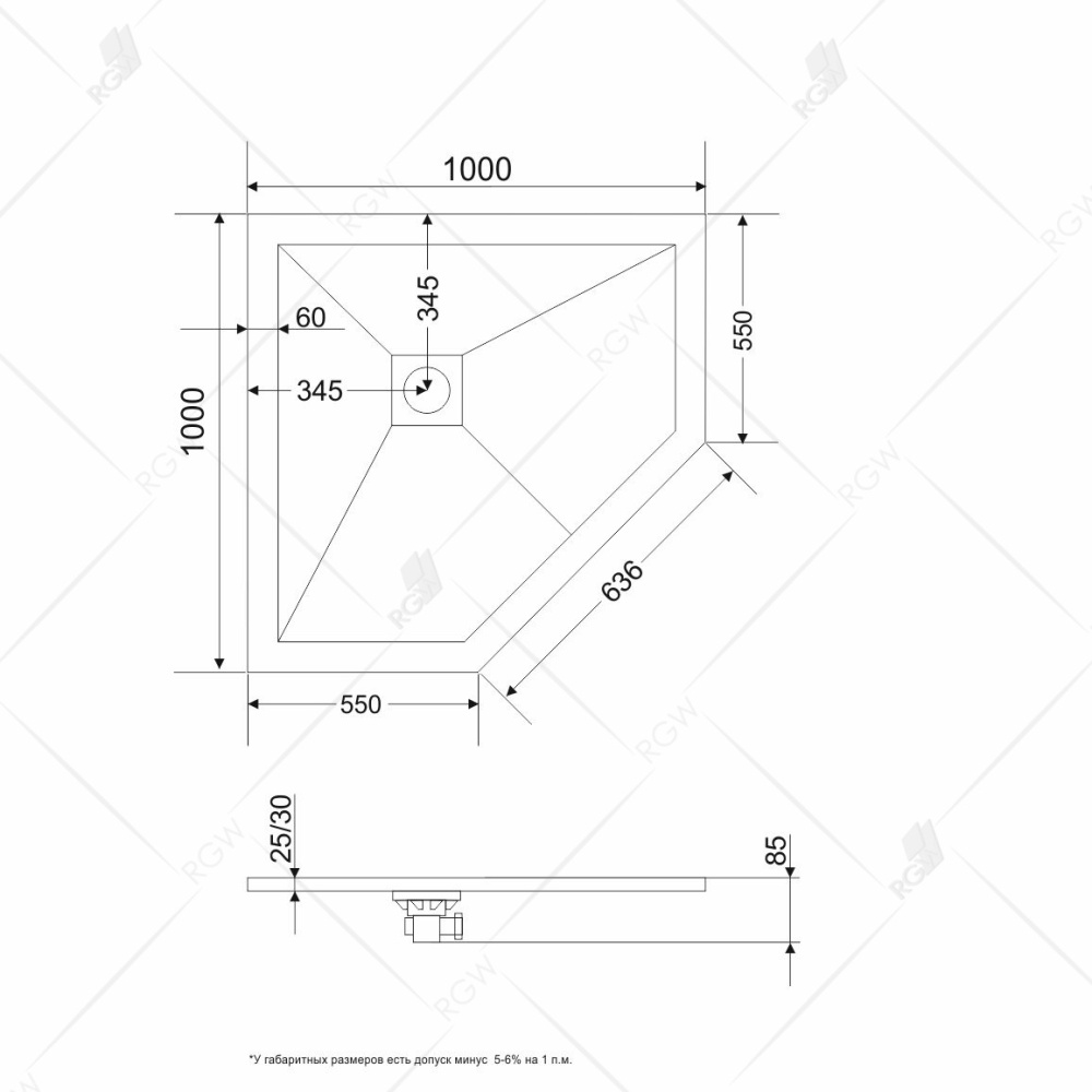 Душевой поддон RGW Stone Tray 16155100-02 трапеция