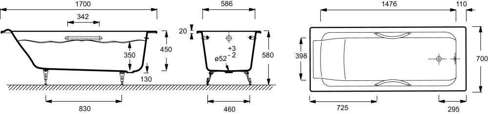 Фото Чугунная ванна Jacob Delafon Parallel 170x70 см (E2948-00)