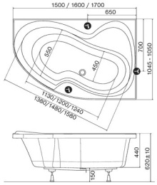 Акриловая ванна 150x105 Ravak (CJ21000000), угловая
