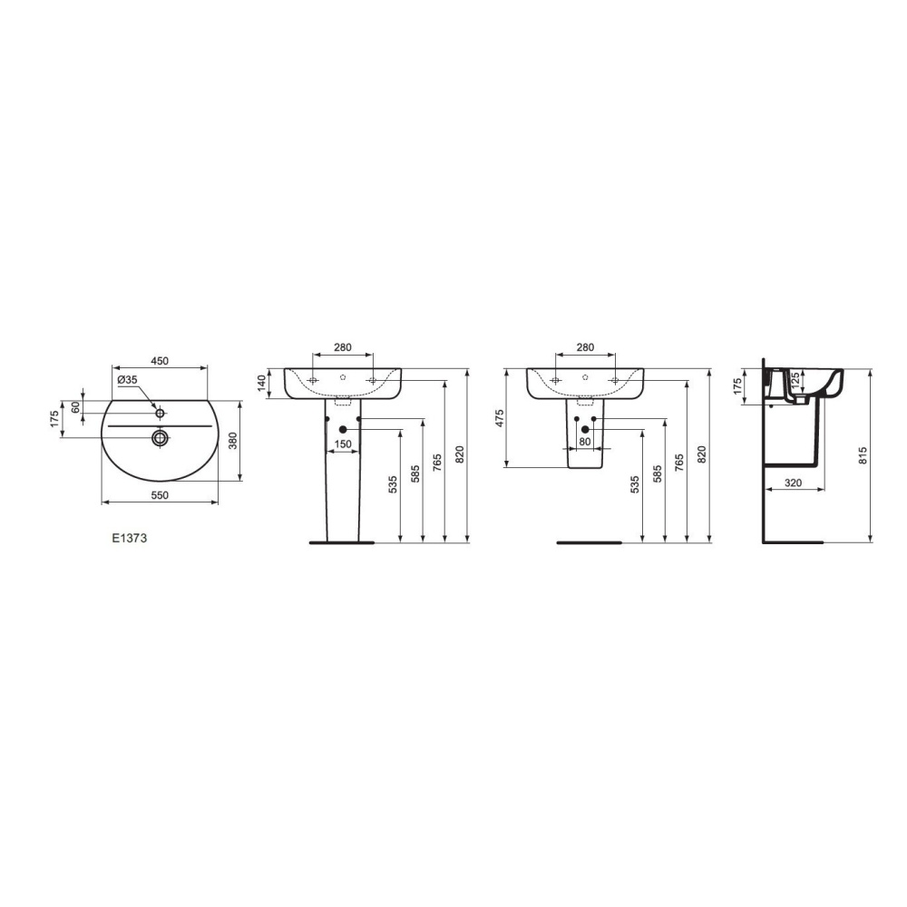Ideal Standard Connect Space Sphere E137301 Раковина на 55 см