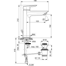 Смеситель для раковины Ideal Standard Tesi Grande A6563AA с донным клапаном