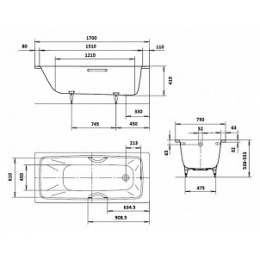 Стальная ванна Kaldewei Cayono 750 с покрытием easy-clean, 170 х 75 х 41 см