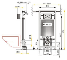Подвесной унитаз Jika Lyra Dino+крышка сиденья+система инсталляции Alcaplast 101/1200-3 в 1 sadromod