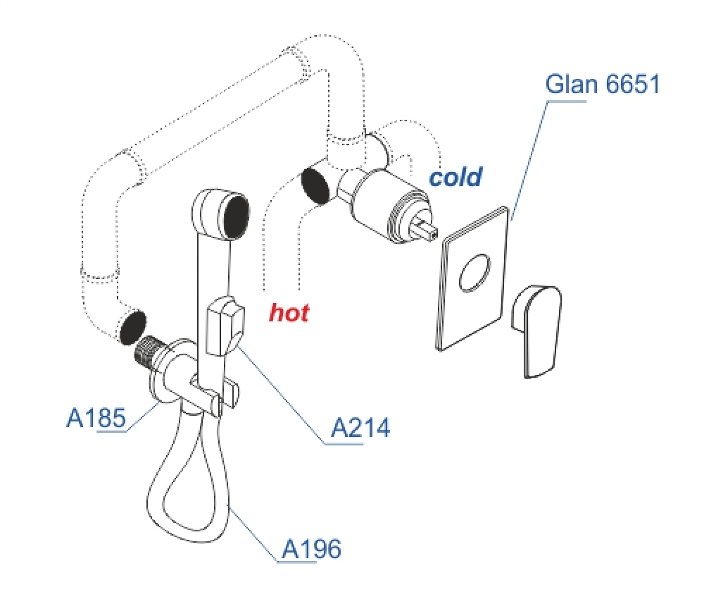 Фото Встраиваемый комплект для биде WasserKRAFT A66096  со шлангом 150 см