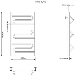 Полотенцесушитель водяной Aquanet Paolo 800x500, хром