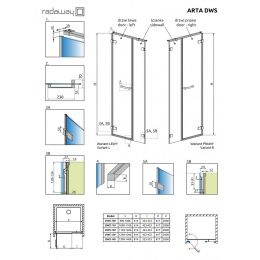 Элемент душевой двери Radaway Arta DWS 628 L фурнитура Хром стекло прозрачное 386628-03-01L