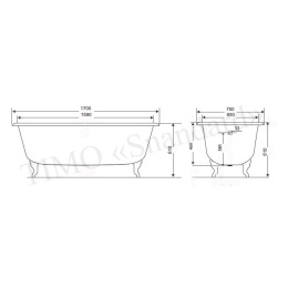 ВАННА чугунная TIMO STANDARD 3V - 170x75x46 с ручками