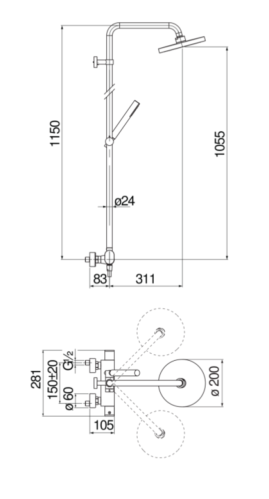 Фото Душевая система с термостатом Nobili Up (UP94030/30CR) хром