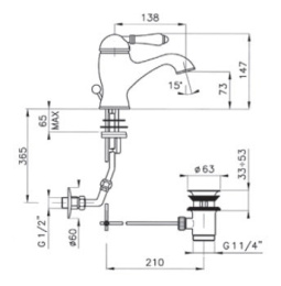 Фото Смеситель Nicolazzi Classico Monokomandi 3402CR76 для раковины, хром, ручки P.M. BLANC