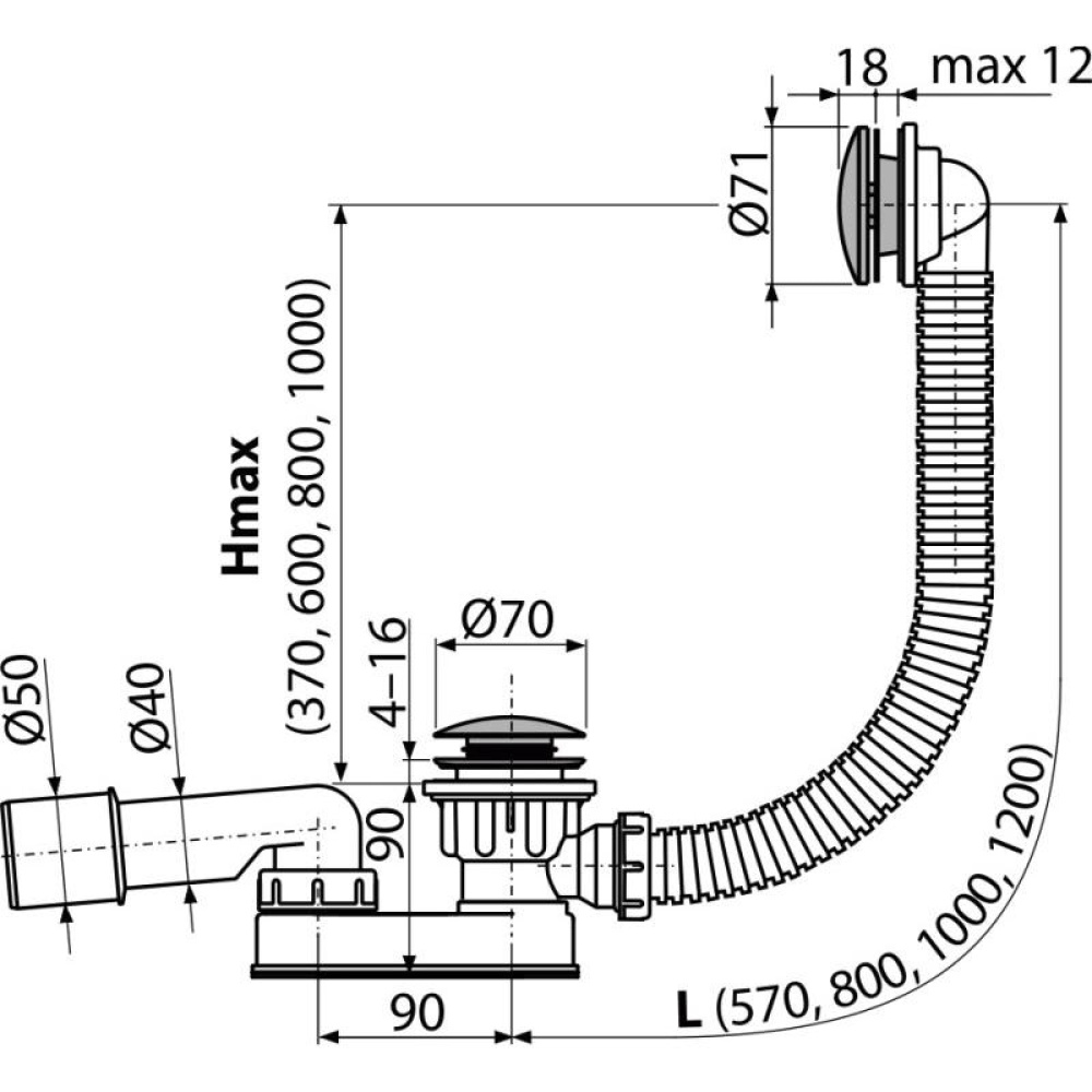 Фото Alcaplast Сифон для ванны click/clak металл, A507CKM-100