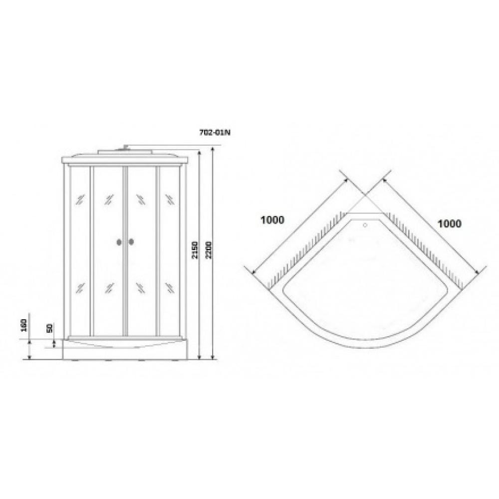 Душевая кабина 100x100x220 Niagara (NG-702-01N) С гидромассажем, акрил, Поддон низкий
