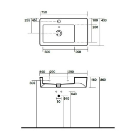 Kerasan Ego 324301 раковина 75х43 с 1 отверстием под смеситель, цвет белый