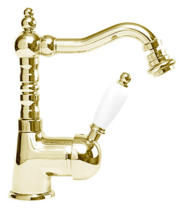 Смеситель Cezares ELITE-BSM2-03/24-Bi для биде, золото, ручка белая