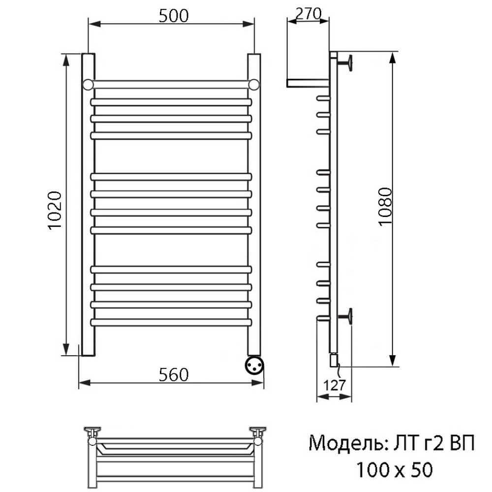 Полотенцесушитель электрический Ника Trapezium ЛТ г2 ВП, правый тэн ЛТ Г2 ВП 100/50 прав