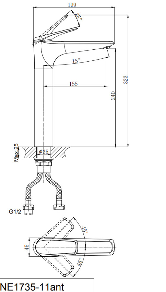 Смеситель одноручный для умывальника,антрацит RUSH Nevis NE1735-11ant