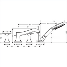 Смеситель на борт ванны на 4 отверстия 31449000 Hansgrohe Metropol Classic (хром)