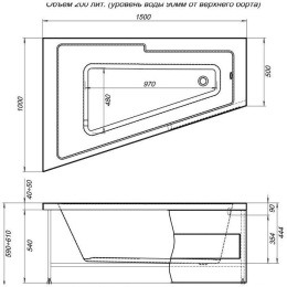 Акриловая ванна 150x100 Aquanet (00210270), прямоугольная-асимметричная