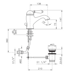 Фото Смеситель Nicolazzi Classico Monokomandi 3402CR76 для раковины, хром, ручки P.M. BLANC