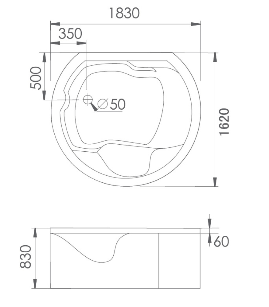 Фото Акриловая ванна 183x162 Gemy (G9063 K), округлая