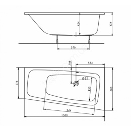 Фото Акриловая ванна 150x80 KOLO (XWA1650000), асимметричная