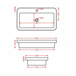 Раковина встраиваемая 80 5 см ArtCeram Fuori Scala (TFL035 01 00) белый