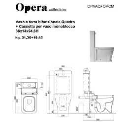 Cielo OPERA (Quadro) OPVAQ+OPCM унитаз напольный, в комплекте с бачком и сидением (цвет: белый)