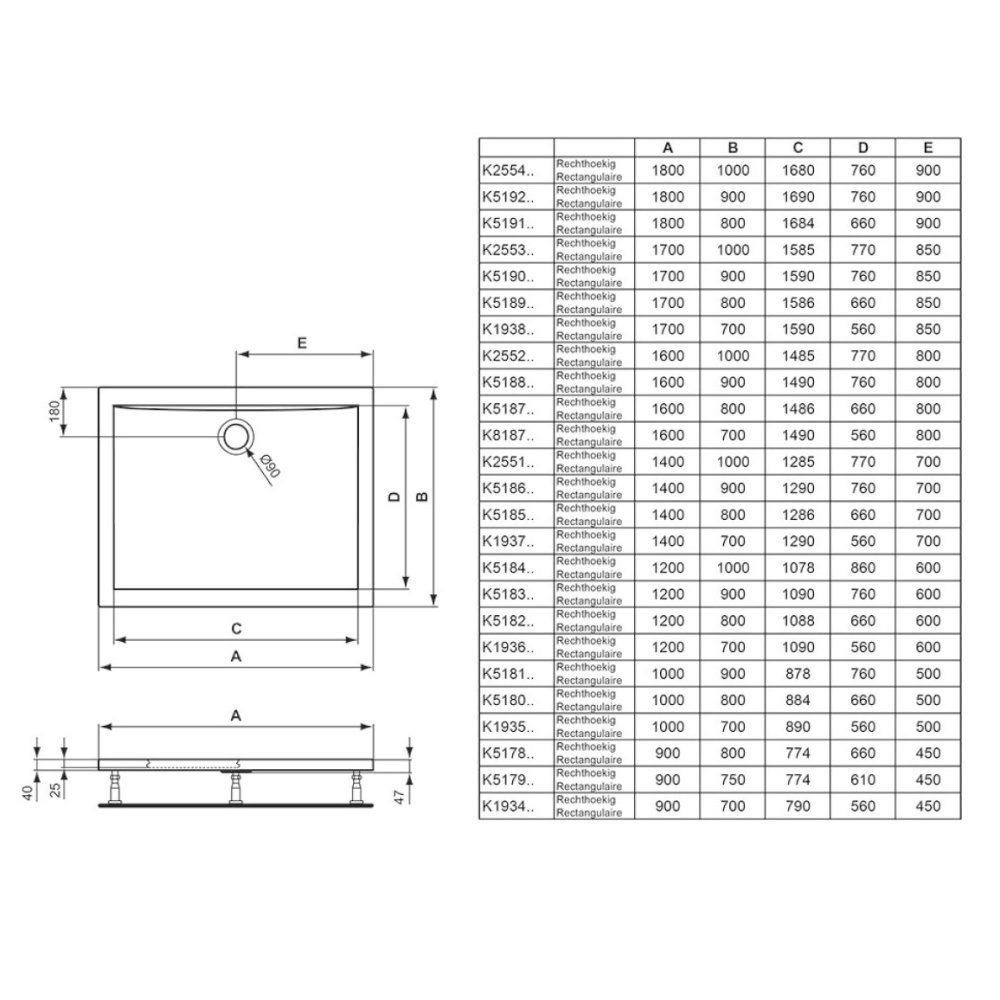Душевой поддон K518401 Ideal Standard Ultraflat (евробелый)