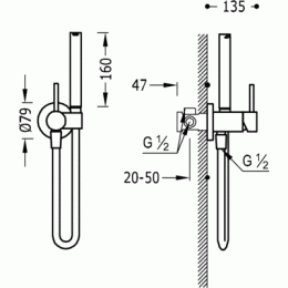 Фото Гигиенический душ со смесителем для монтажа стены из гипсокартона Tres Max 134122