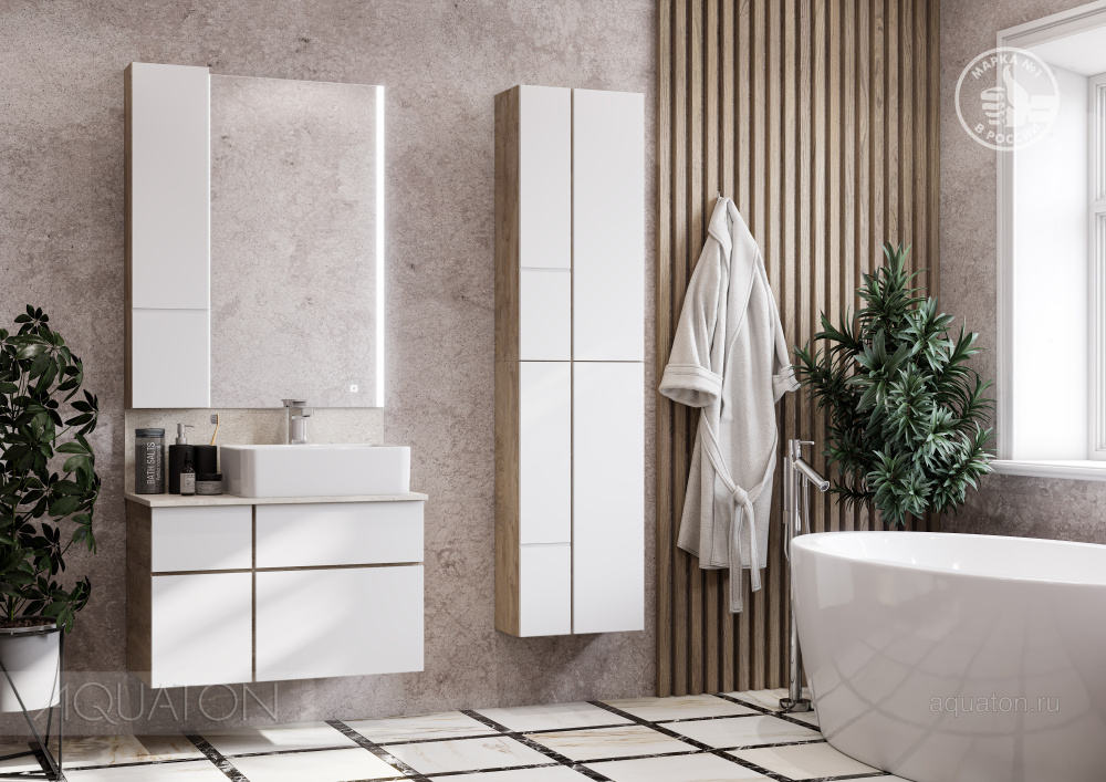 Шкаф Aquaton Мишель 43 1A244203MIX40, белый софт/дуб эндгрейн