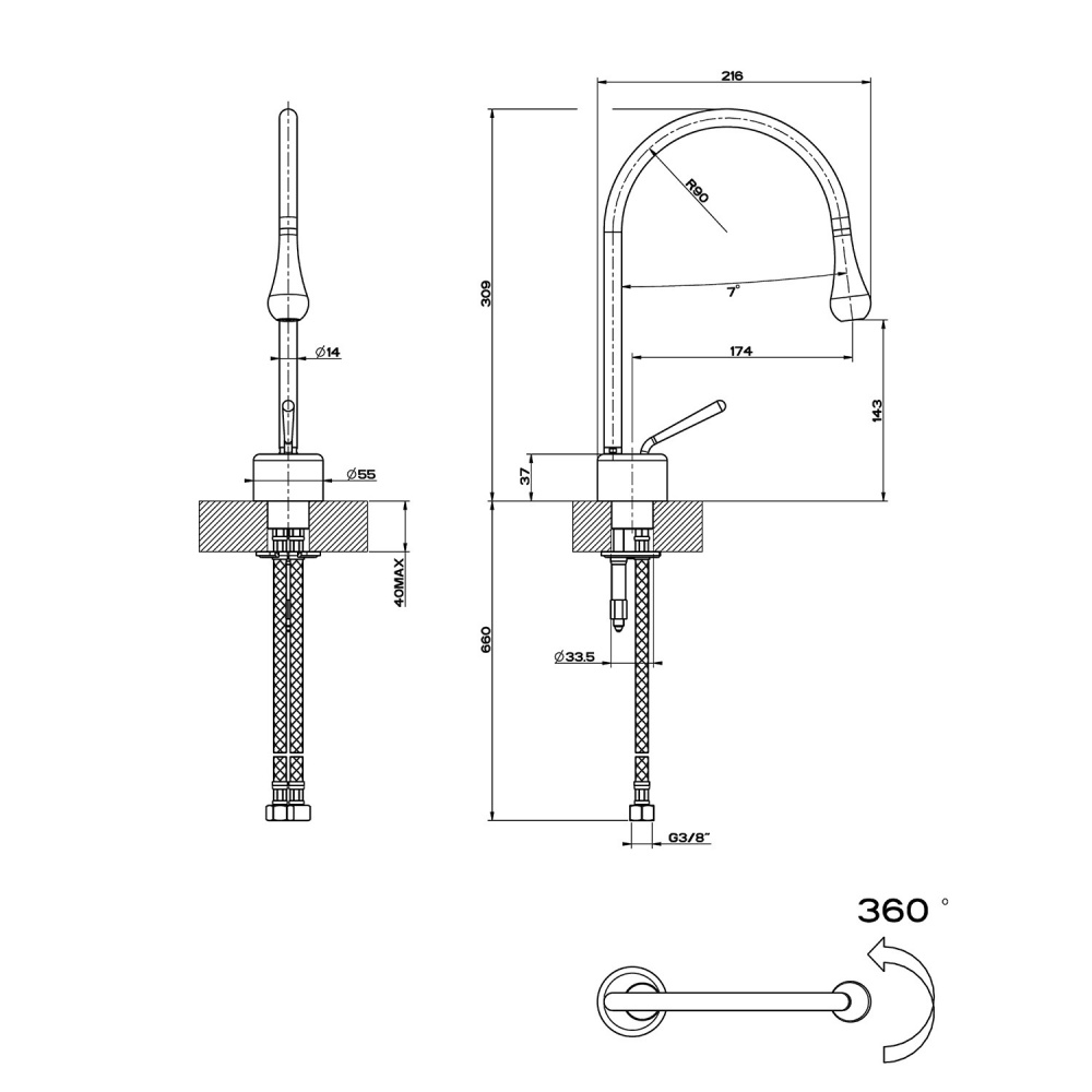 Смеситель для раковины Gessi Goccia (33601#299) черный, матовый